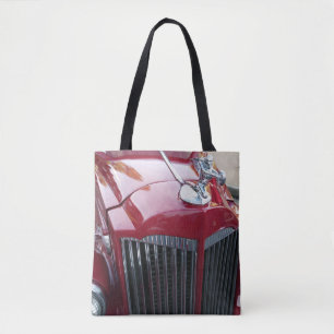vintage red car chrome hood ornament tote bag