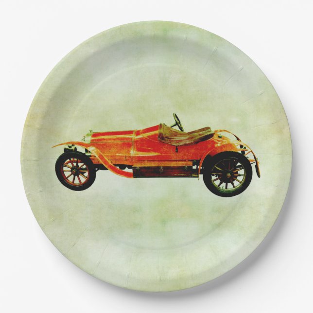 Vintage Red Car Paper Plate (Front)