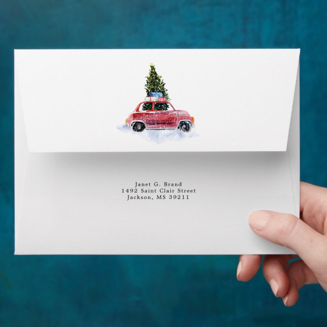 Vintage Red Car | Personalised Christmas Envelope (Hand)