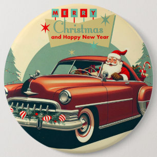 Vintage red car & Santa 6 Cm Round Badge