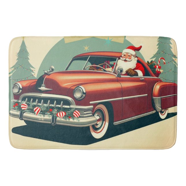 Vintage red car & Santa Bath Mat (Front)