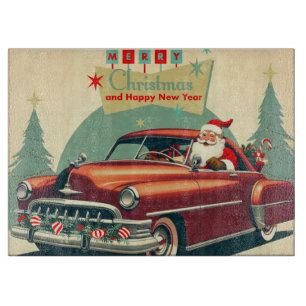 Vintage red car & Santa Cutting Board