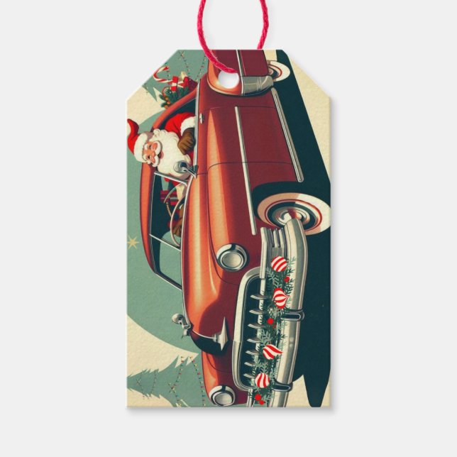 Vintage red car & Santa Gift Tags (Front)