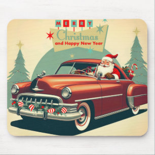 Vintage red car & Santa Mouse Pad