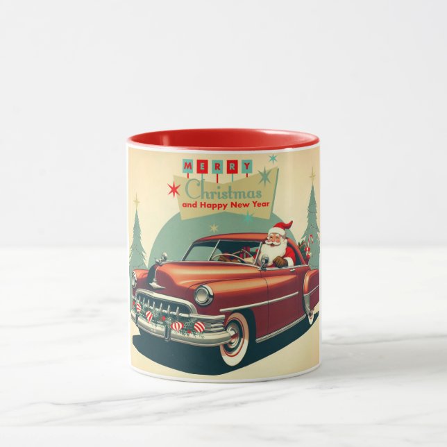 Vintage red car & Santa Mug (Center)