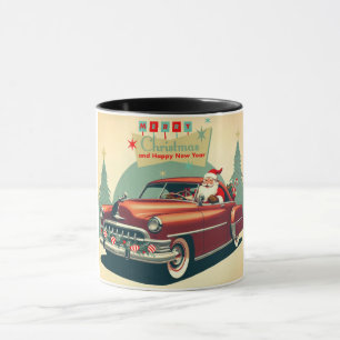 Vintage red car & Santa Mug
