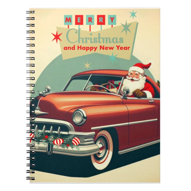 Vintage red car & Santa Notebook (Front)