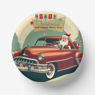 Vintage red car & Santa Paper Plate