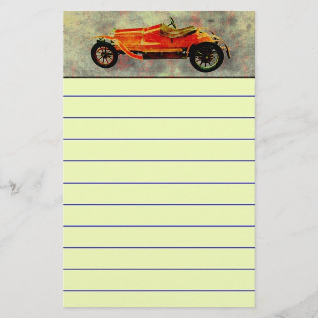 Vintage Red Car Stationery (Front)