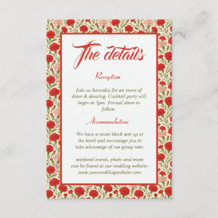 Vintage Red Carnation Flowers Wedding Details Enclosure Card