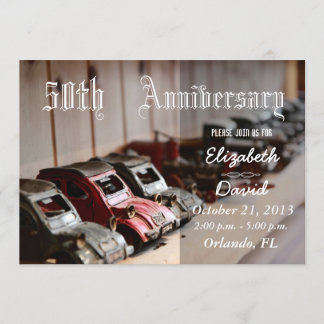 Vintage Red Cars 50th Anniversary Invitation