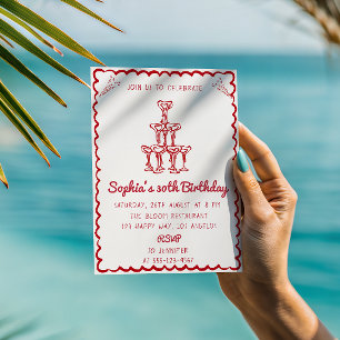 Vintage Red Champagne Tower 30th Birthday Invitation