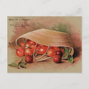 Vintage Red Cherries in a Basket Postcard