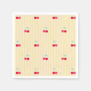 Vintage Red Cherries & Stripes Retro Pop Napkin