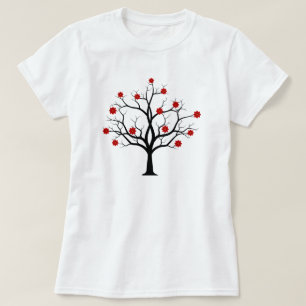 Vintage Red Cherry Blossom Flower Black T-Shirt