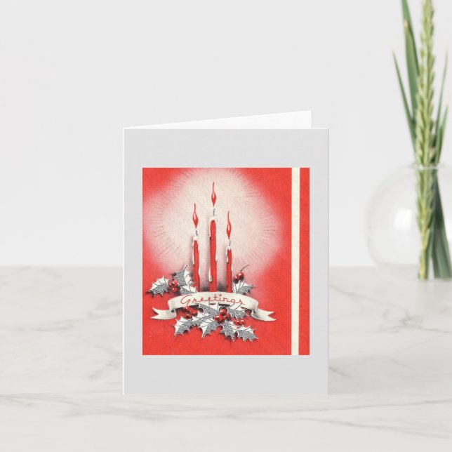 Vintage Red Christmas Candles Card (Front)