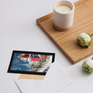 Vintage Red Christmas Eve Santa Gifts Deers Framed Holiday Card