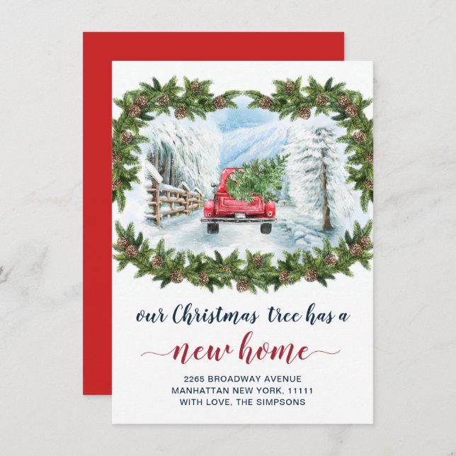 Vintage Red Christmas Farm Truck Rustic Moving Announcement (Front/Back)