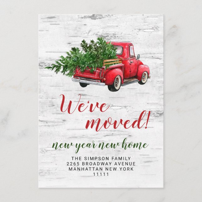 Vintage Red Christmas Farm Truck Rustic Moving Announcement (Front)