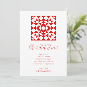 Vintage Red Christmas Quilt Festive Holiday Party Invitation