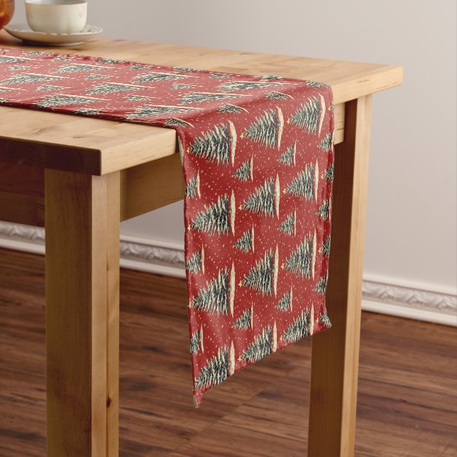 Vintage Red Christmas Tree Medium Table Runner (In Situ)