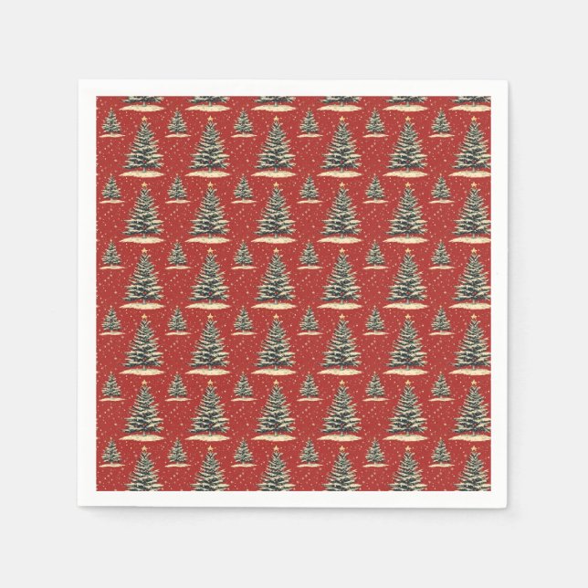 Vintage Red Christmas Tree Napkin (Front)
