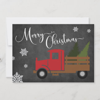 Vintage Red Christmas Tree Truck Greeting Card