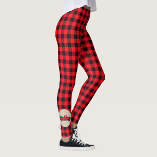 Vintage Red Christmas Tree Truck Plaid Leggings