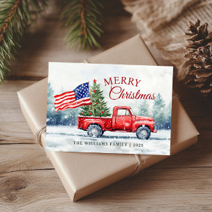 Vintage Red Christmas Truck Christmas Tree Flag Holiday Card