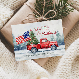Vintage Red Christmas Truck Christmas Tree Flag Holiday Card