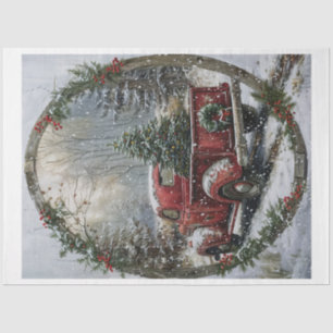 Vintage Red Christmas Truck Tissue Paper