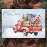 Vintage Red Christmas Truck USA Flag Patriotic Tissue Paper<br><div class="desc">Vintage Red Truck Christmas Cards Celebrate the Holidays with Patriotic Charm Spread joy and festive cheer this holiday season with our Vintage Red Truck Christmas Cards. Perfectly capturing the spirit of a rustic winter wonderland, these cards feature a charming red truck adorned with a Christmas tree in the back, set...</div>