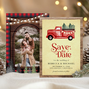 Vintage Red Christmas Truck Wedding Photo Save The Date