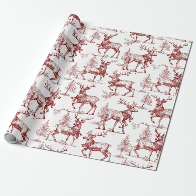 Vintage Red Christmas Wrapping Paper (Unrolled)