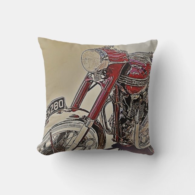 Vintage Red & Chrome Motorcycle Cushion (Front)
