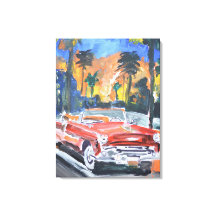 Vintage Red Convertible Car in Tropical Haven