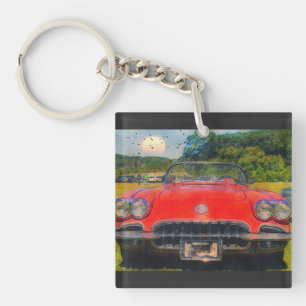 Vintage Red Corvette Key Ring