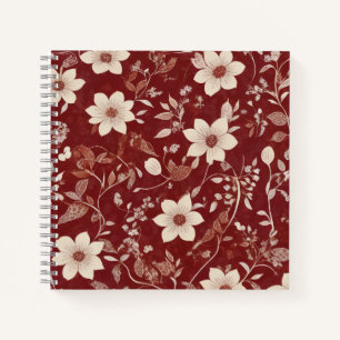 Vintage Red Cottage Botanical Floral Pattern Notebook