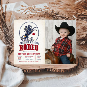 Vintage Red Cowboy Rodeo 2nd Birthday Photo  Invitation