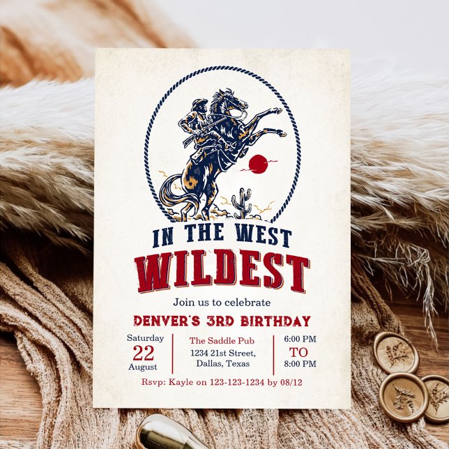 Vintage Red Cowboy Rodeo 3rd Birthday Invitation (Creator Uploaded)