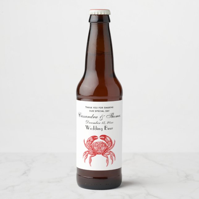 Vintage Red Crab #1 Drawing Beer Bottle Label (Front)