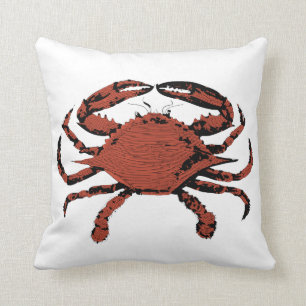 Vintage Red Crab Illustration - Nautical Style Cushion