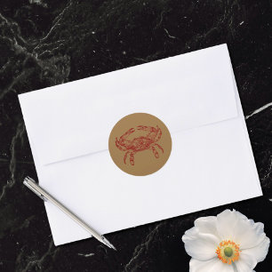 Vintage red crab in kraft classic round sticker