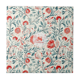 Vintage Red Daisy Floral Pattern - Botanical Ceramic Tile