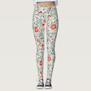 Vintage Red Daisy Floral Pattern - Botanical Leggings