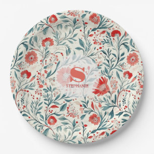 Vintage Red Daisy Floral Pattern - Botanical Paper Plate