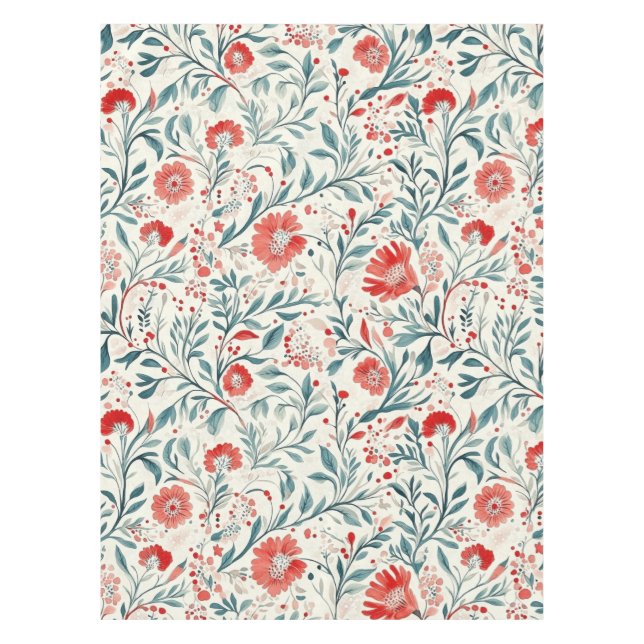 Vintage Red Daisy Floral Pattern - Botanical Tablecloth (Front)
