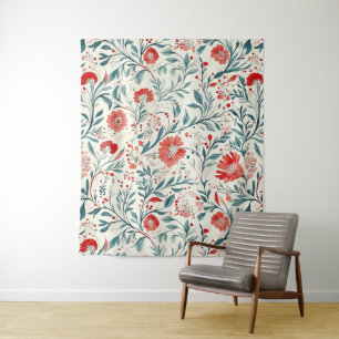 Vintage Red Daisy Floral Pattern - Botanical Tapestry