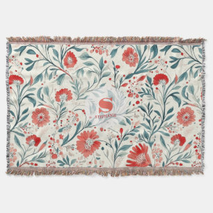 Vintage Red Daisy Floral Pattern - Botanical Throw Blanket