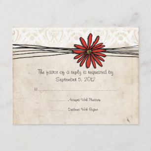 Vintage Red Daisy Wedding RSVP Card